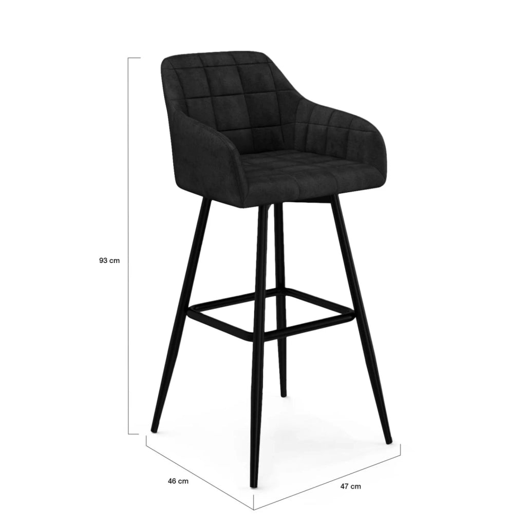 IDMarket - Set di 4 sgabelli da bar MADY con braccioli in velluto nero