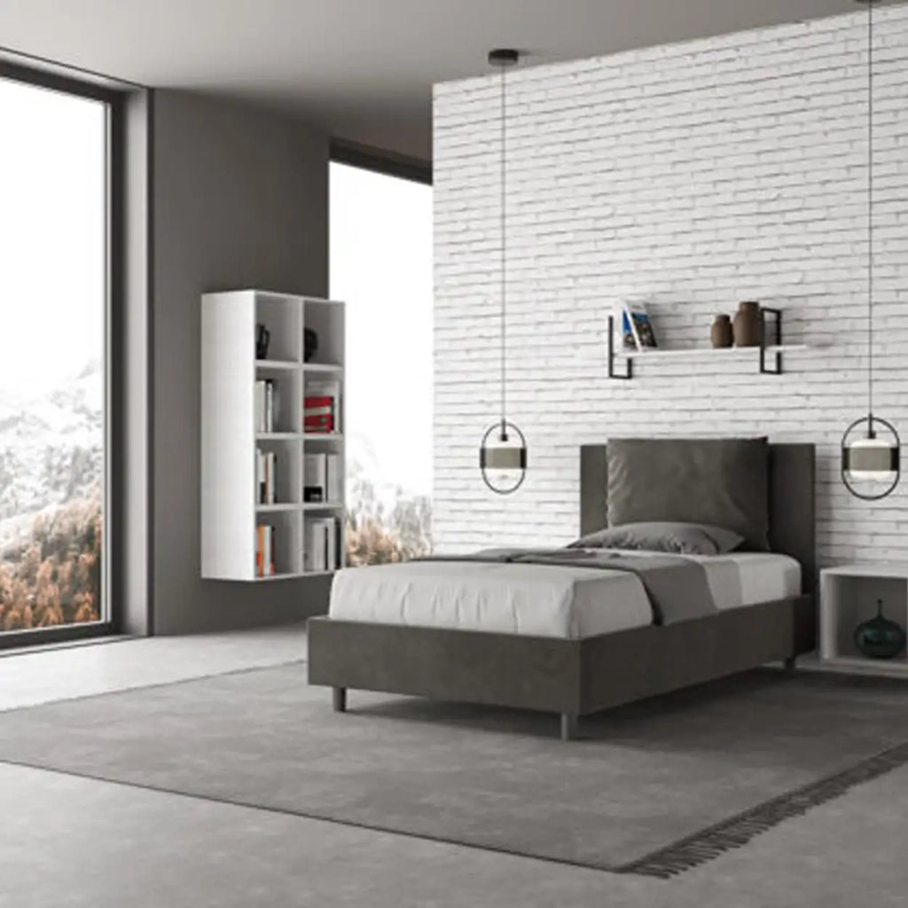 Letto una piazza e mezza senza rete imbottito 120x210 microfibra grigio Antea
