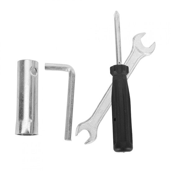 Kit di riparazione universale - Chiave a dente - Chiave a stella - Chiave a becco di spano - Chiave inglese - Inclusa custodia portatile - Attrezzatura per moto