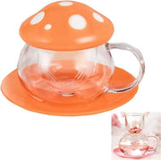 Tè in stile vintage, tazze da tè a forma di fungo, tazze da tè in vetro con filtro per tè, teiera trasparente con coperchio in ceramica, basi termoresistenti, 290 ml, arancione.