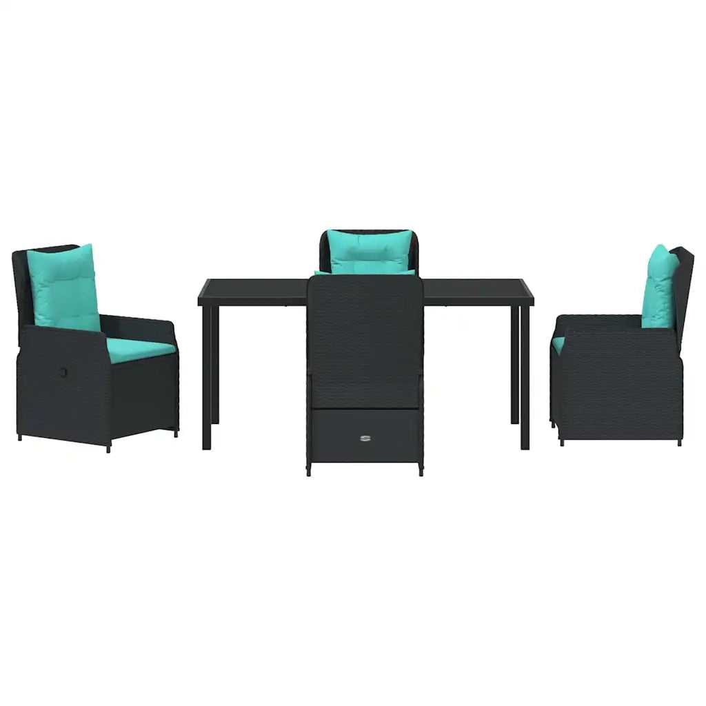 Set da Pranzo per Giardino 5 pcs Nero Poly Rattan