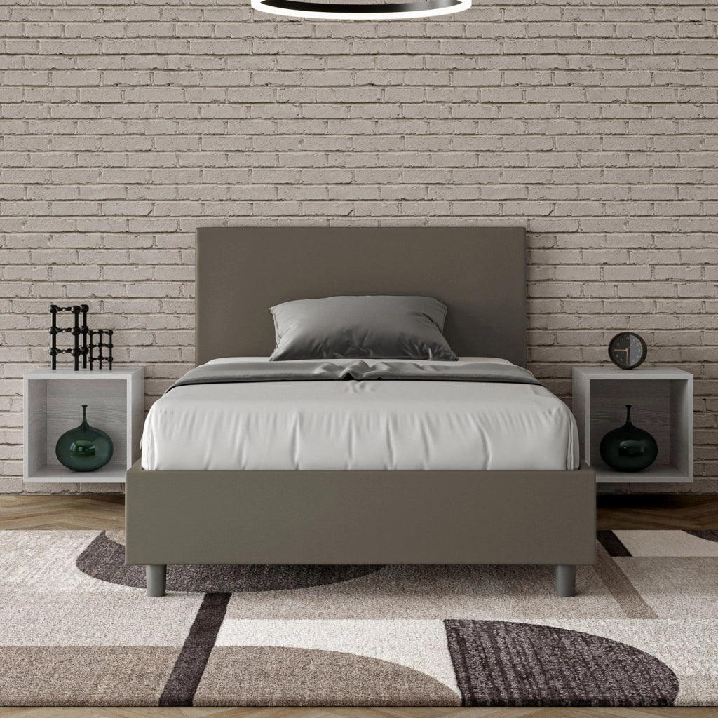 BS COM Letto una piazza e mezza senza rete imbottito 120x190 similpelle cappuccino