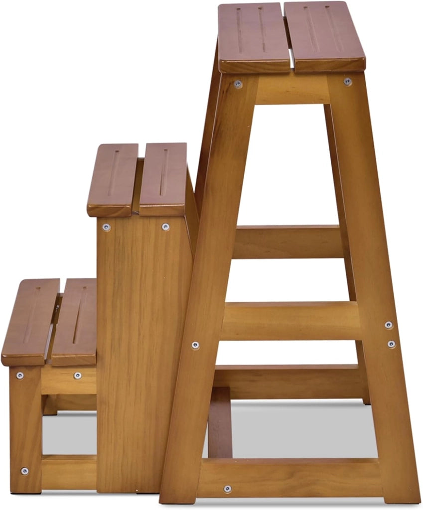 Sgabello Scaletta 3 Gradini in Legno di Pino, Sgabello Scala Pieghevole Salvaspazio, Scaletta 3 Gradini a Ribalta, Capacità Portante 150 kg, 57 x 38,5 x 66cm (Naturale)
