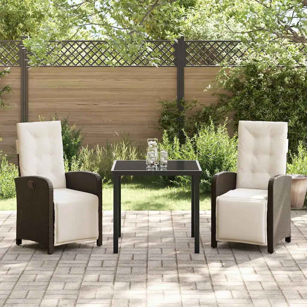 Set da Pranzo per Giardino con cuscino 3 pcs Marrone polyrattan