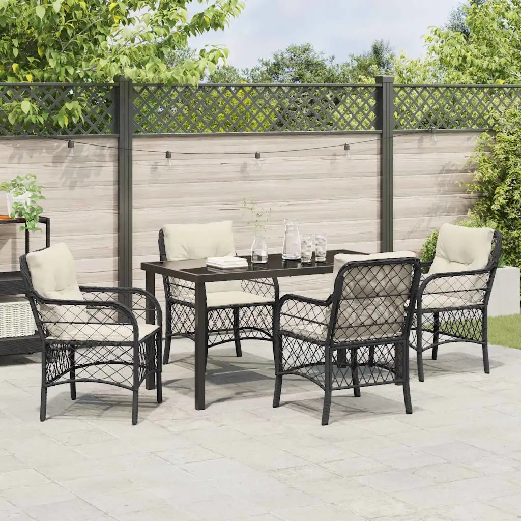 Set da Pranzo per Giardino con cuscino 5 pcs Nero polyrattan