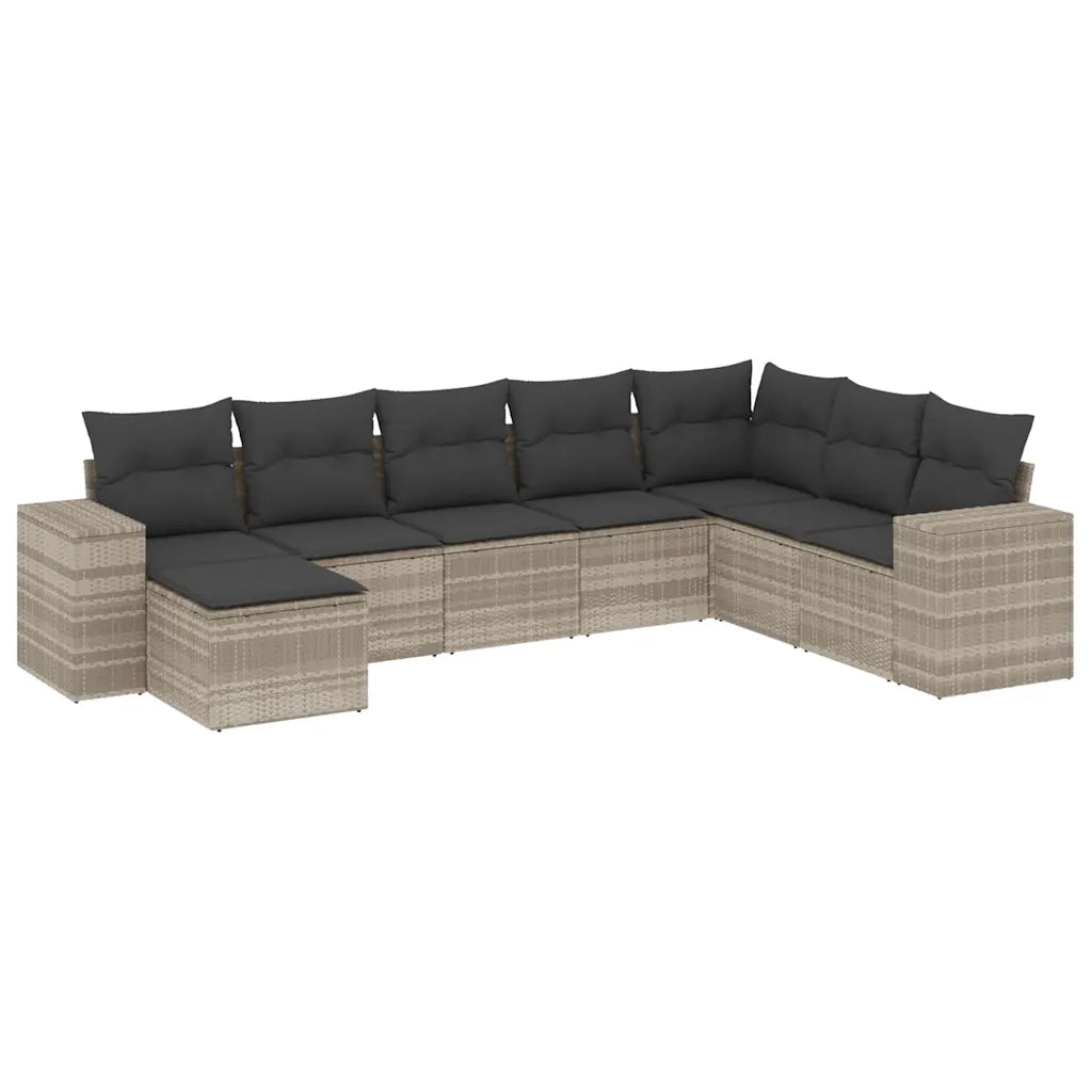 Set Divano da Giardino 8pz con Cuscini Grigio Chiaro Polyrattan 3222961