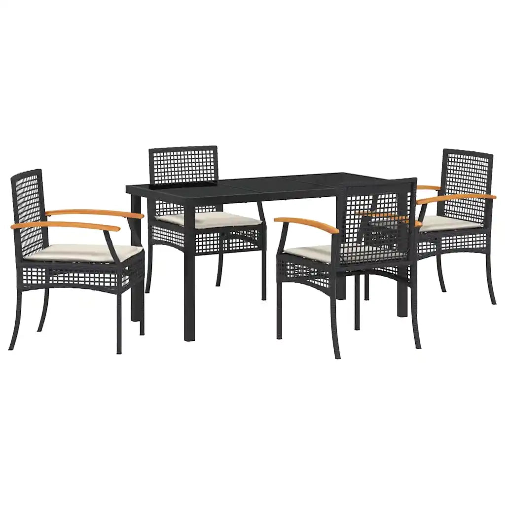 Set da Pranzo per Giardino 5 pcs Nero polyrattan