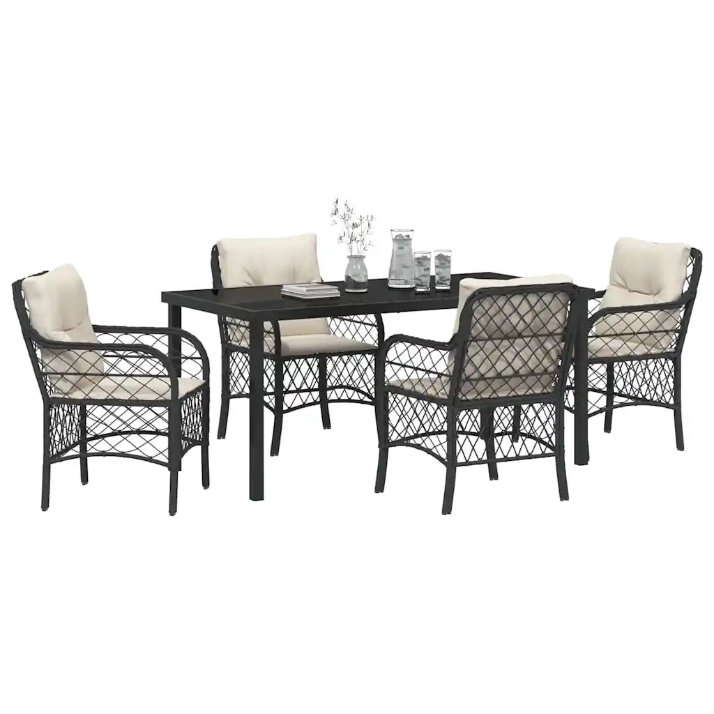 Set da Pranzo per Giardino con cuscino 5 pcs Nero polyrattan