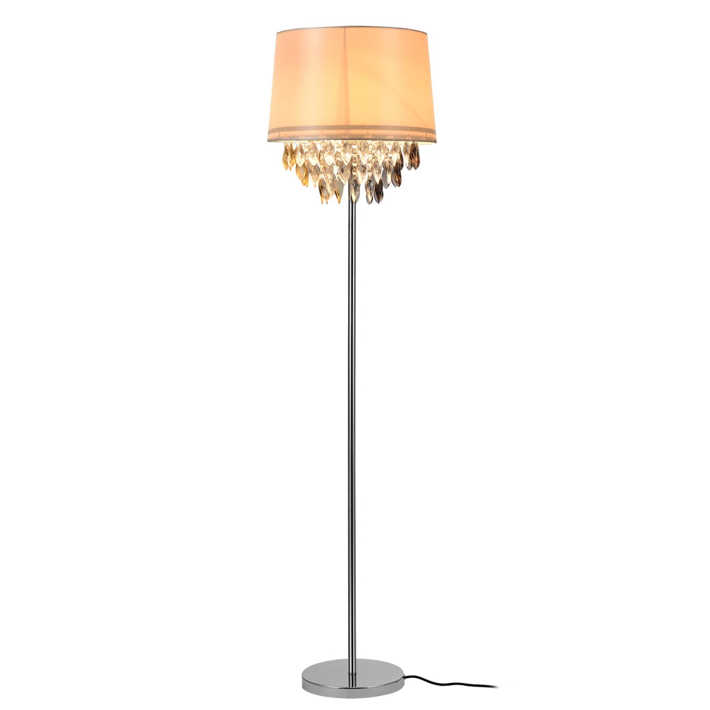 Lampada da Terra con Paralume Conico in Tessuto e Cristalli Artificiali - Color Cromo lux.pro