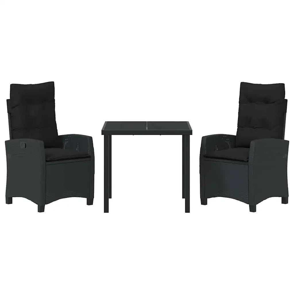 Set da Pranzo per Giardino con cuscino 3 pcs Nero polyrattan