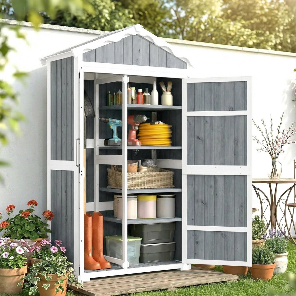 Armadio da Giardino in Legno ¨C Minimal ¨C Grigio 105x55x179 cm