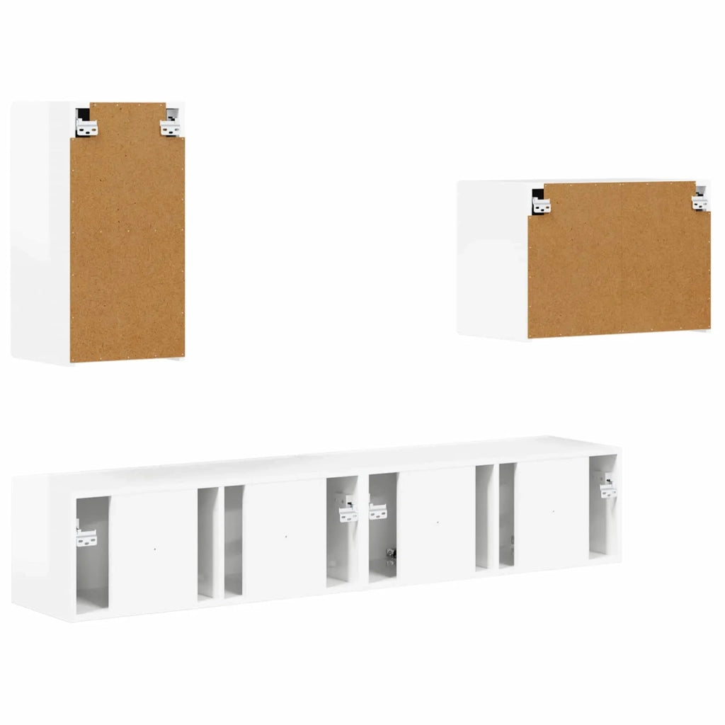 Set di Mobiletto da TV a Parete 4 pcs Bianco Lucido 3408938