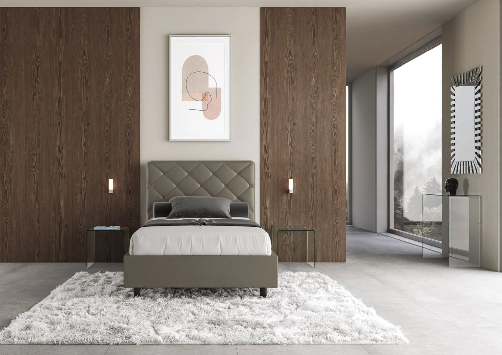 BS COM Letto una piazza e mezza senza rete imbottito 120x210 similpelle cappuccino