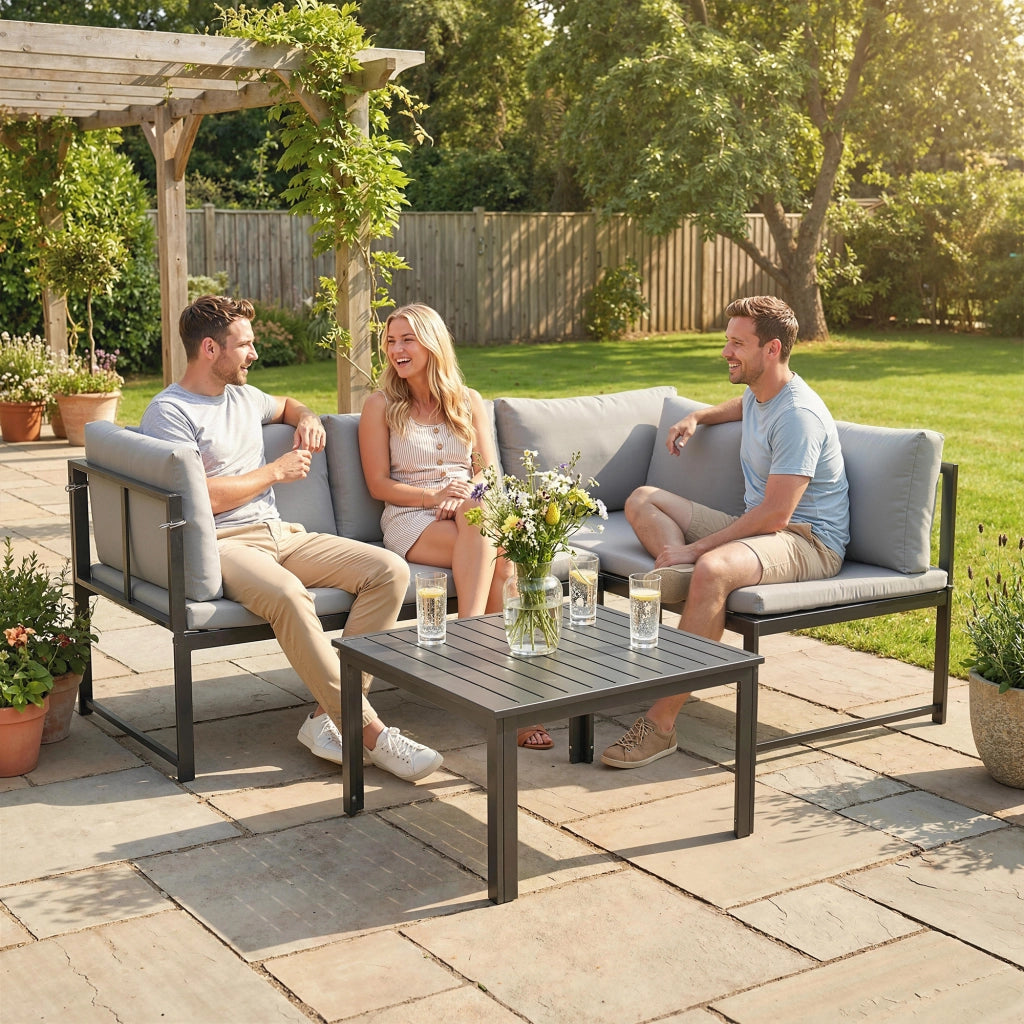 Set Divano Modulare 3 Pezzi 4 Posti ¨C Xylo ¨C Polyrattan Grigio con Cuscini 16cm