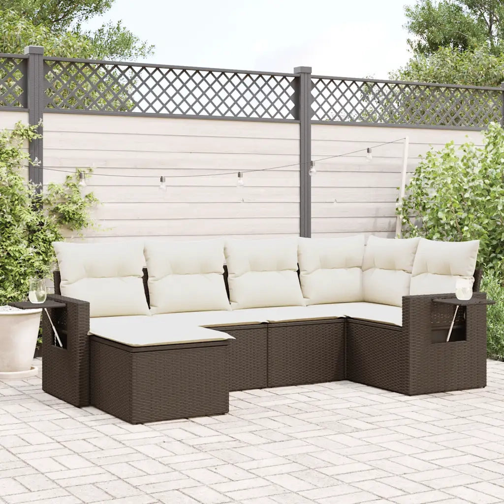 Set Divano da Giardino 6 pz con Cuscini Marrone in Polyrattan 3220462