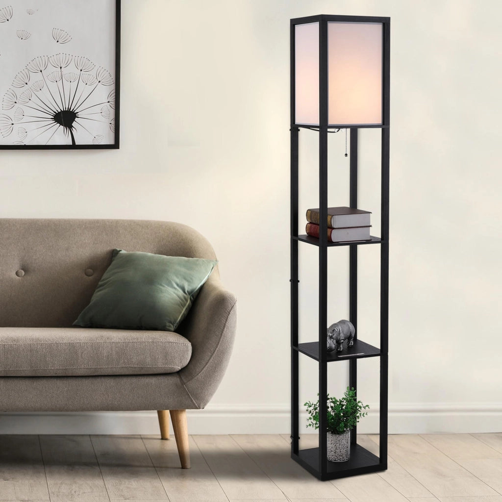 Lampada da Terra con Ripiani ¨C Xylo ¨C Legno Nero E27