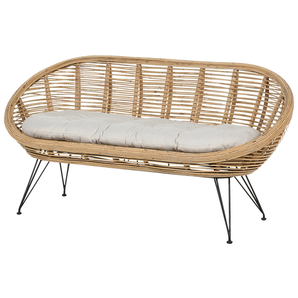 Set di divani a 3 posti con tavolino in rattan naturale beige chiaro con cuscino in cotone di media resistenza per interni, all'aperto, in stile bohémien,
