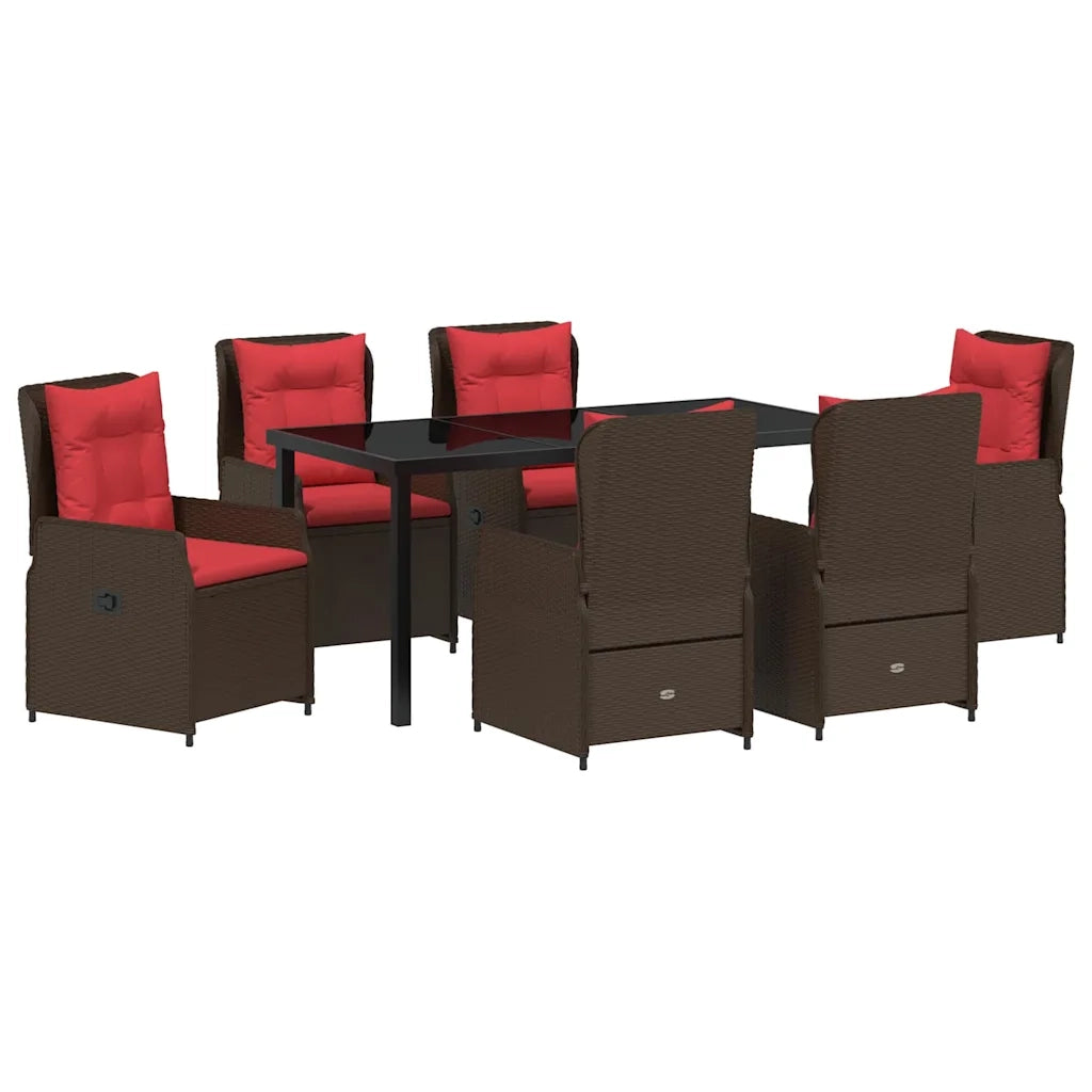 Set da Pranzo per Giardino 7 pcs Marrone Poly Rattan