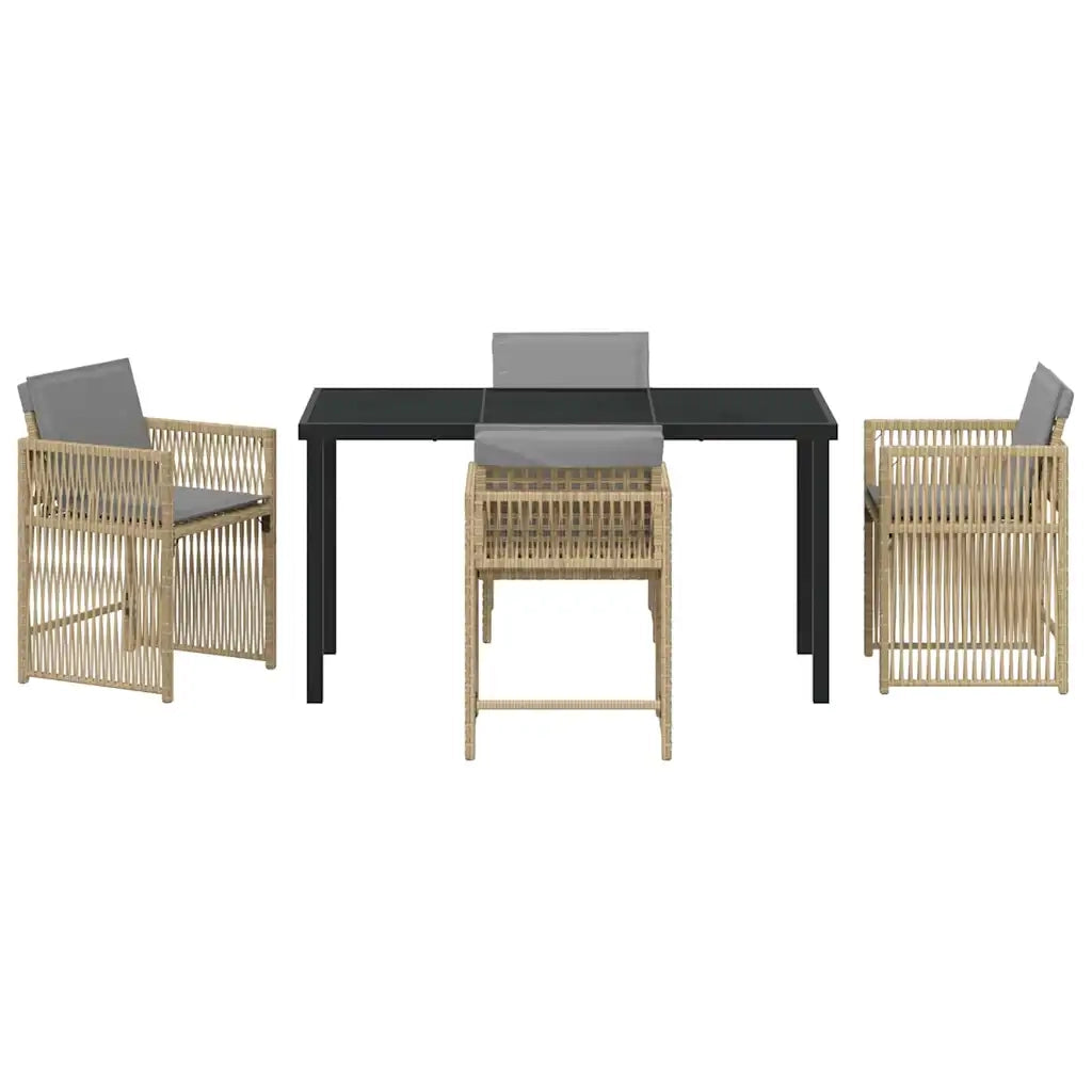 Set da Pranzo per Giardino 5 pcs Beige polyrattan