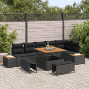 Set Divano da Giardino 9 pcs Nero polyrattan