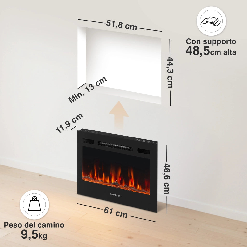 KAMINIO Camino elettrico MARLON - Camino elettrico 3 in 1 con riscaldatore, effetto fiamma 3D, 12 colori di fiamma, telecomando - 24 pollici