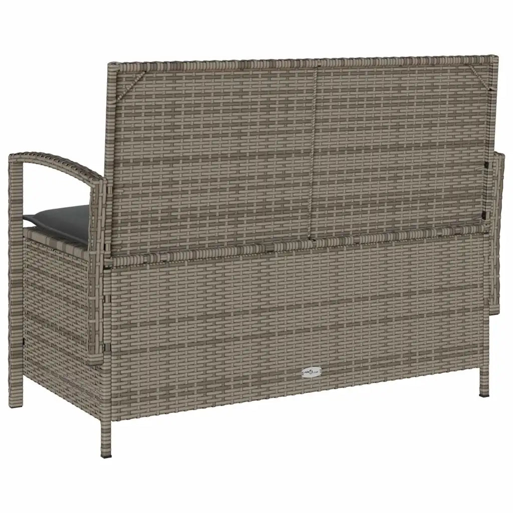 Panchina Portaoggetti da Giardino | Panca da Giardino con Cuscino Grigio in Polyrattan
