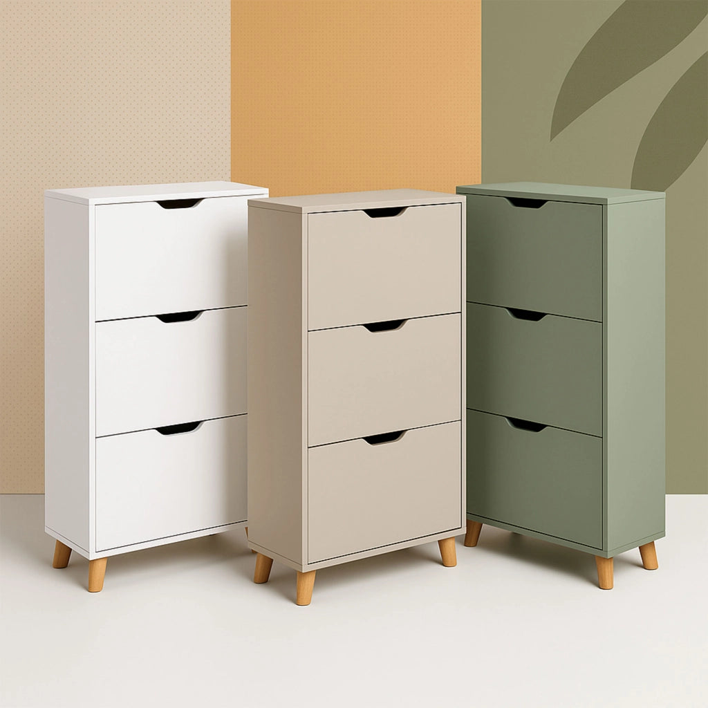 Plana - Scarpiera Salvaspazio 3 Ante 55x116x25 cm 18 Paia in Legno Tortora
