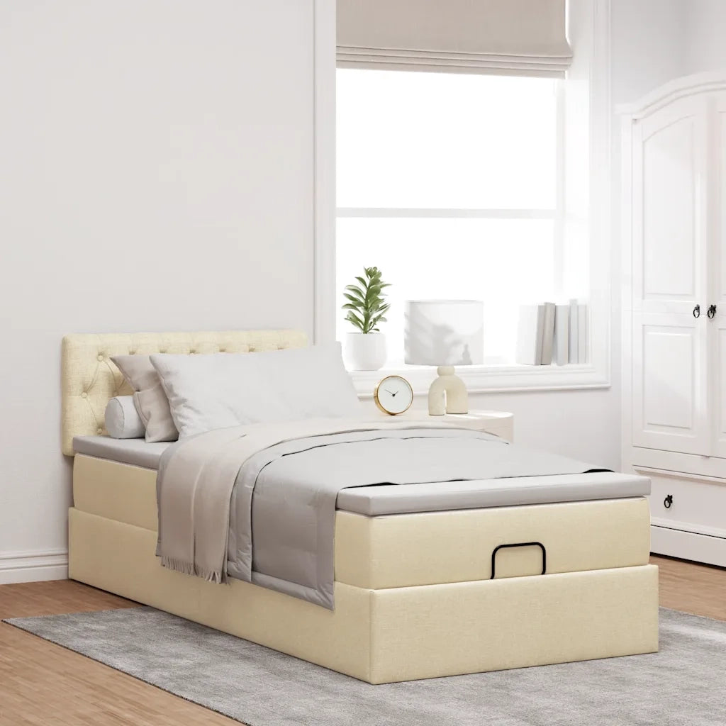 Pouf Letto con Materasso e LED Crema 90x200 cm in Tessuto 3312365