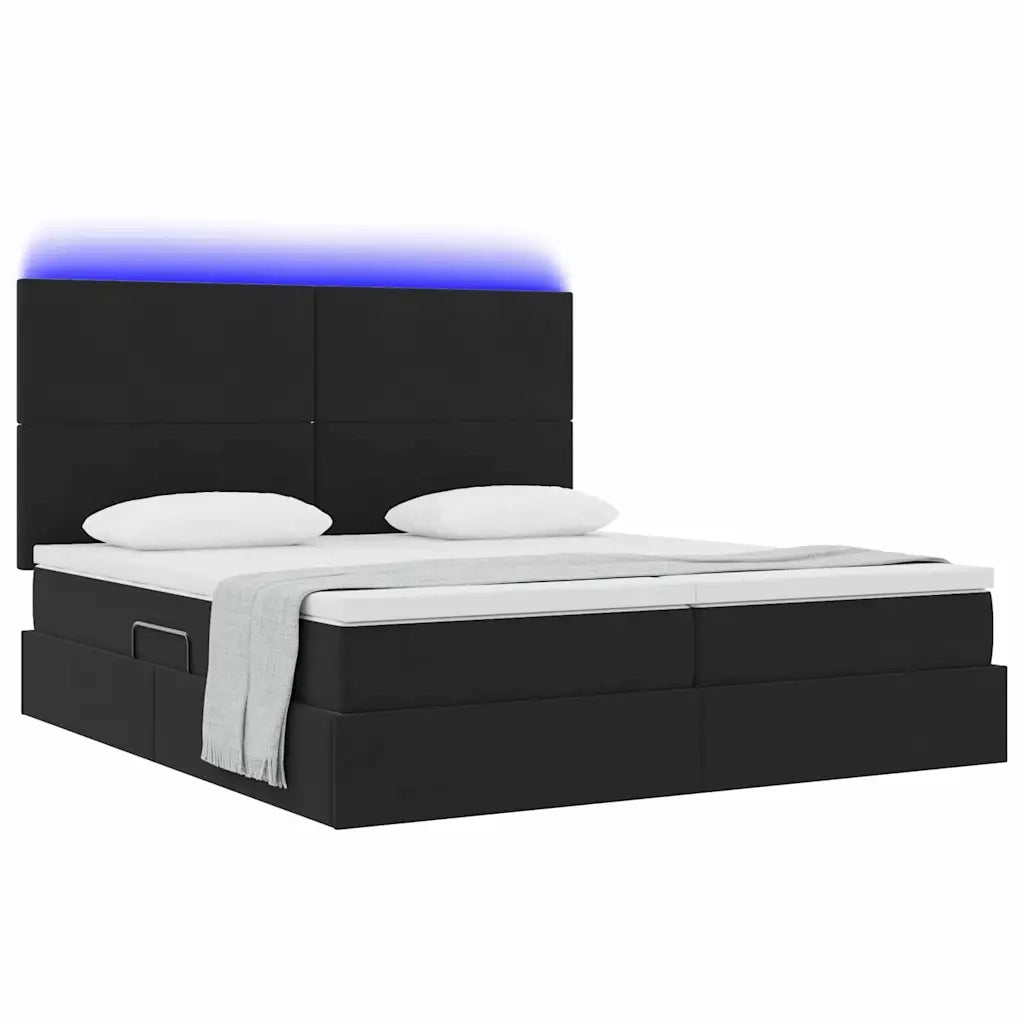 Letto con luci a strisce a LED Nero 200 x 200 cm Velluto