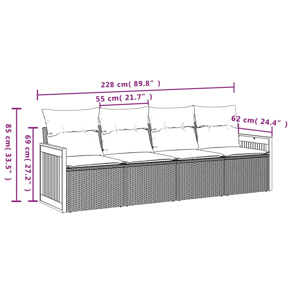 Set Divani da Giardino 4 pz con Cuscini in Polyrattan Grigio 3259855