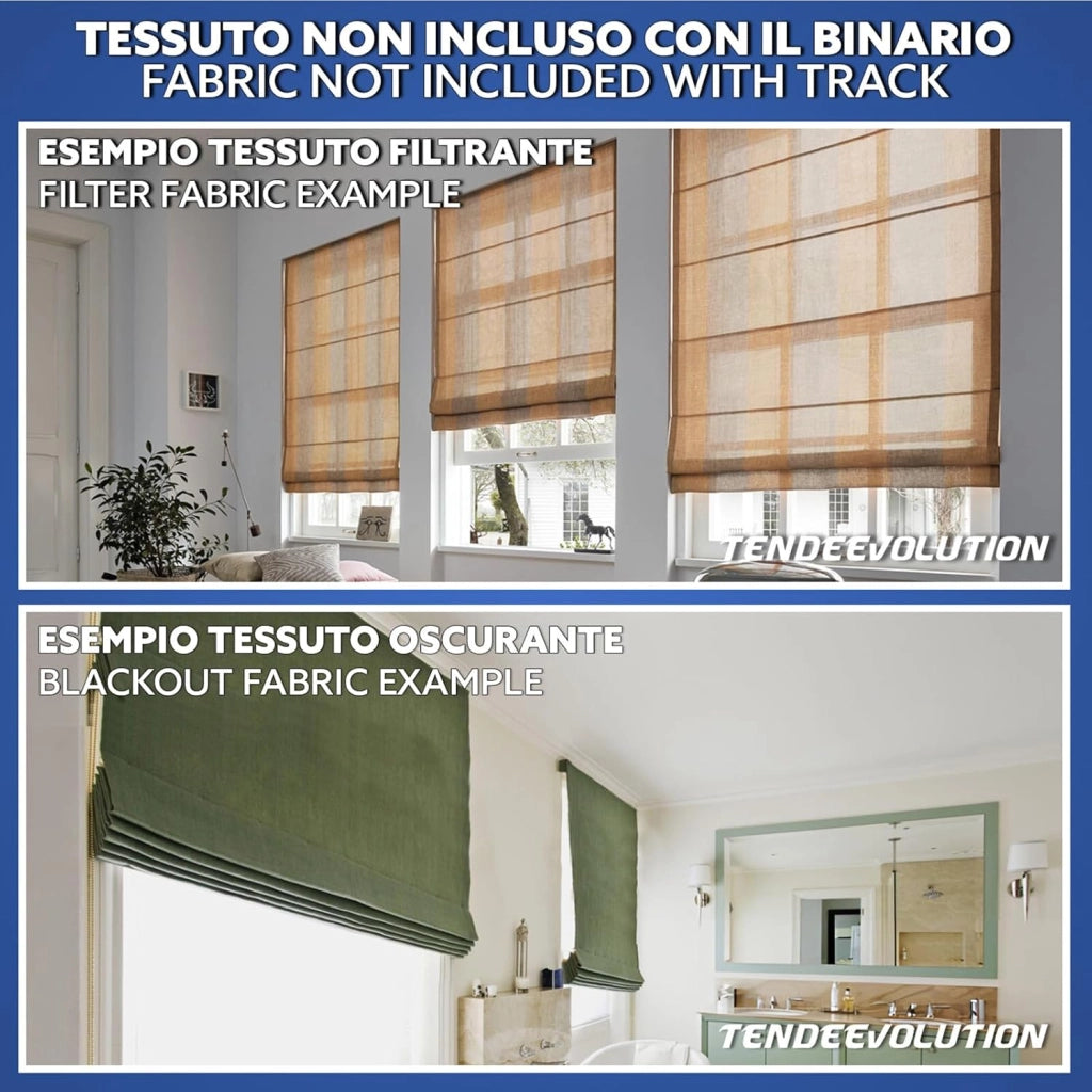 BASTONE BINARIO PER TENDA A PACCHETTO CON 9 CALATE A SGANCIO RAPIDO IN ALLUMINIO BIANCO LUNGHEZZA 300 CM Attacco Soffitto COMANDO A SINISTRA