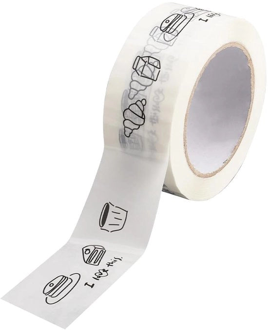 Tape di imballaggio acqua resistente 100m - Disegno di pane lievitato - Materiale plastico - Adesione forte - Flessibile - Resistente alle scalfitture - Tape di regalo