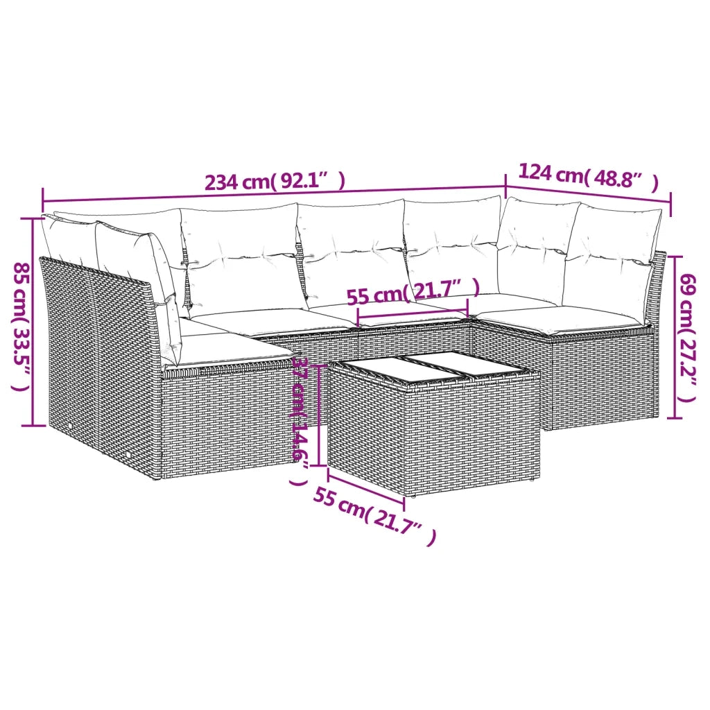 Set Divani da Giardino 7pz con Cuscini Grigio Chiaro Polyrattan