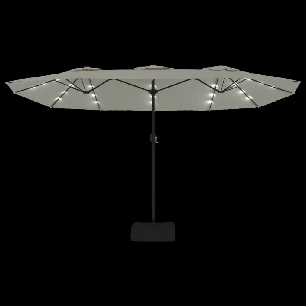 Ombrellone a Doppia Testa con LED-Ombrello da giardino Bianco Sabbia 449x265 cm