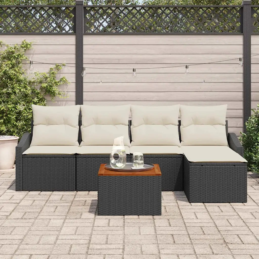 Set Divano da Giardino con cuscino 6 pcs Nero polyrattan 3347817