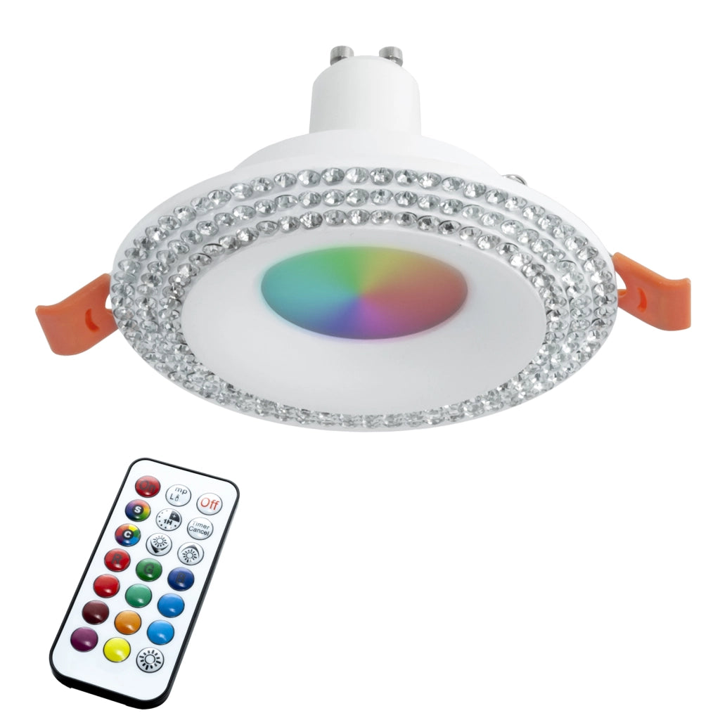 Faretto bianco tondo incasso 65mm lampada LED RGB GU10 cristalli brillantini luci negozio 230V LUCE RGBW + 3000K