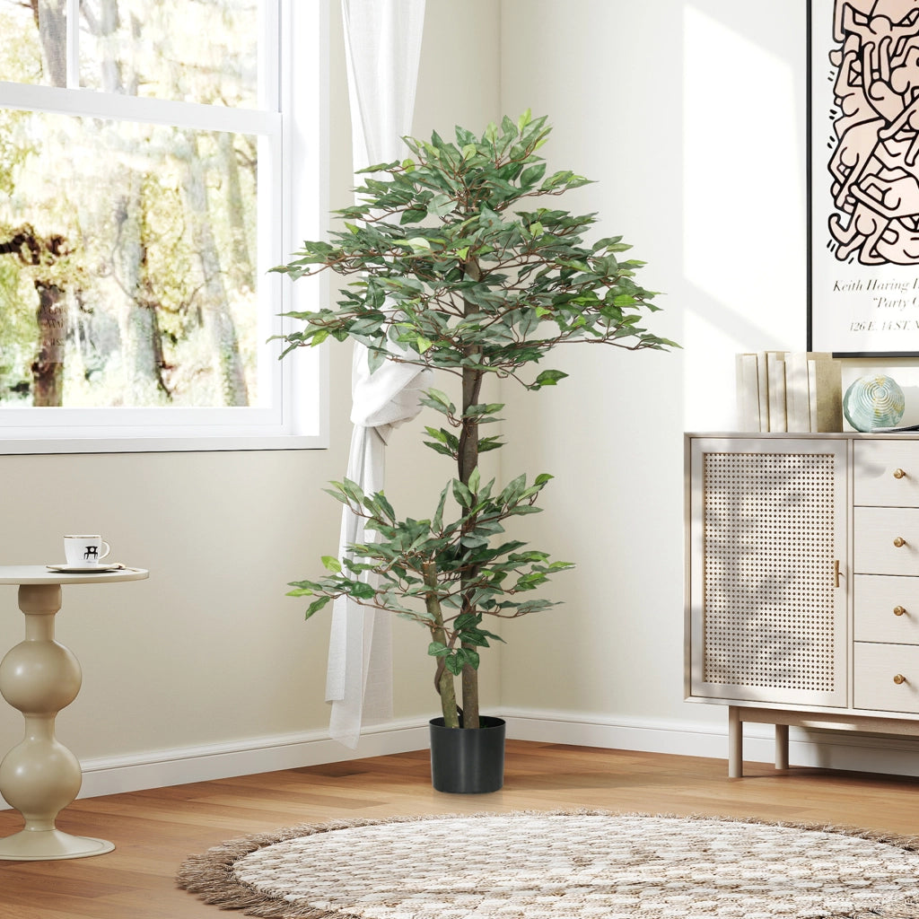 Albero Finto Ficus Artificiale ¨C Zephmum ¨C 1.5 m Verde con Vaso