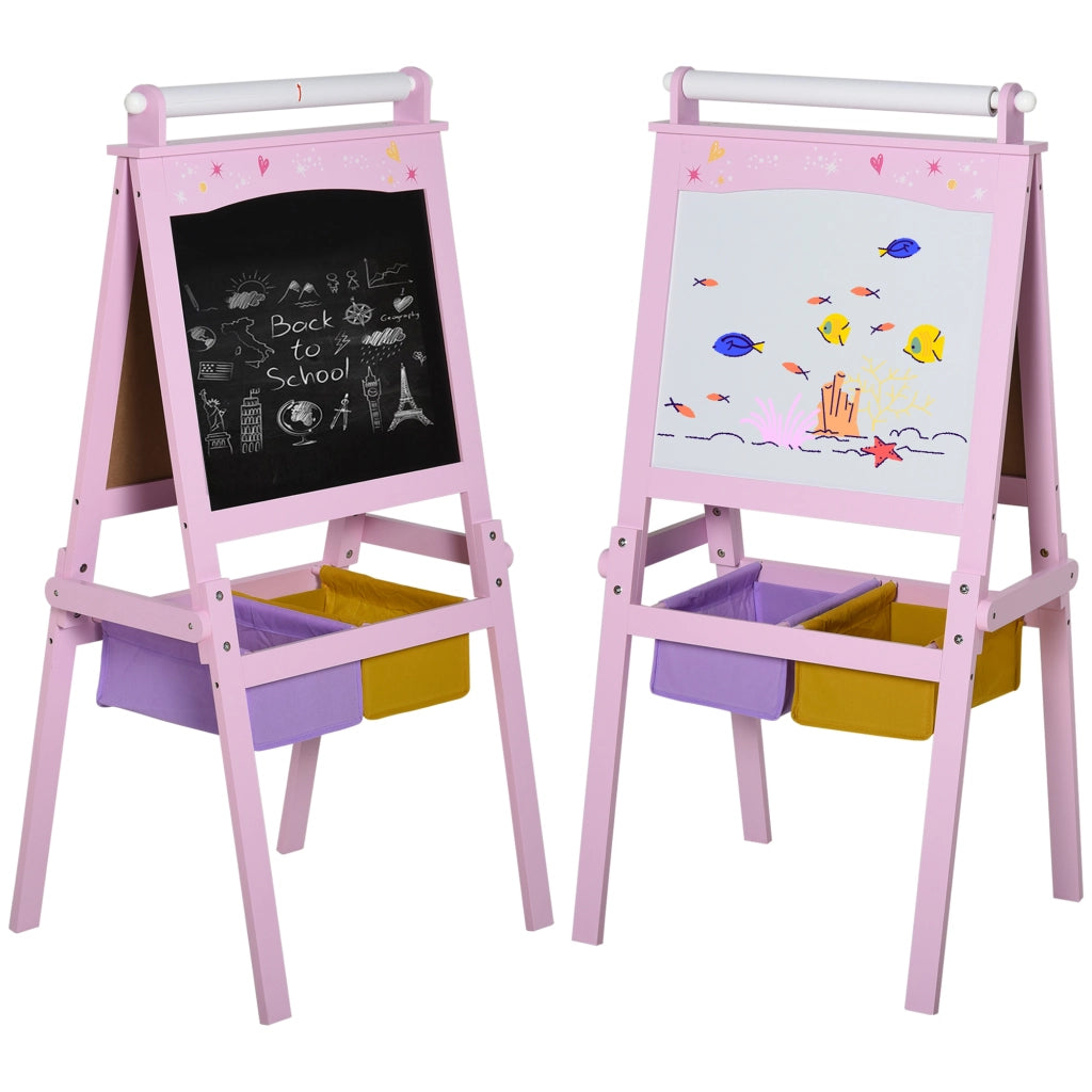 Cavalletto per Bambini con Rotolo di Carta e 2 Cestini ¨C Minimal ¨C Rosa 58.5x50.5x118 cm