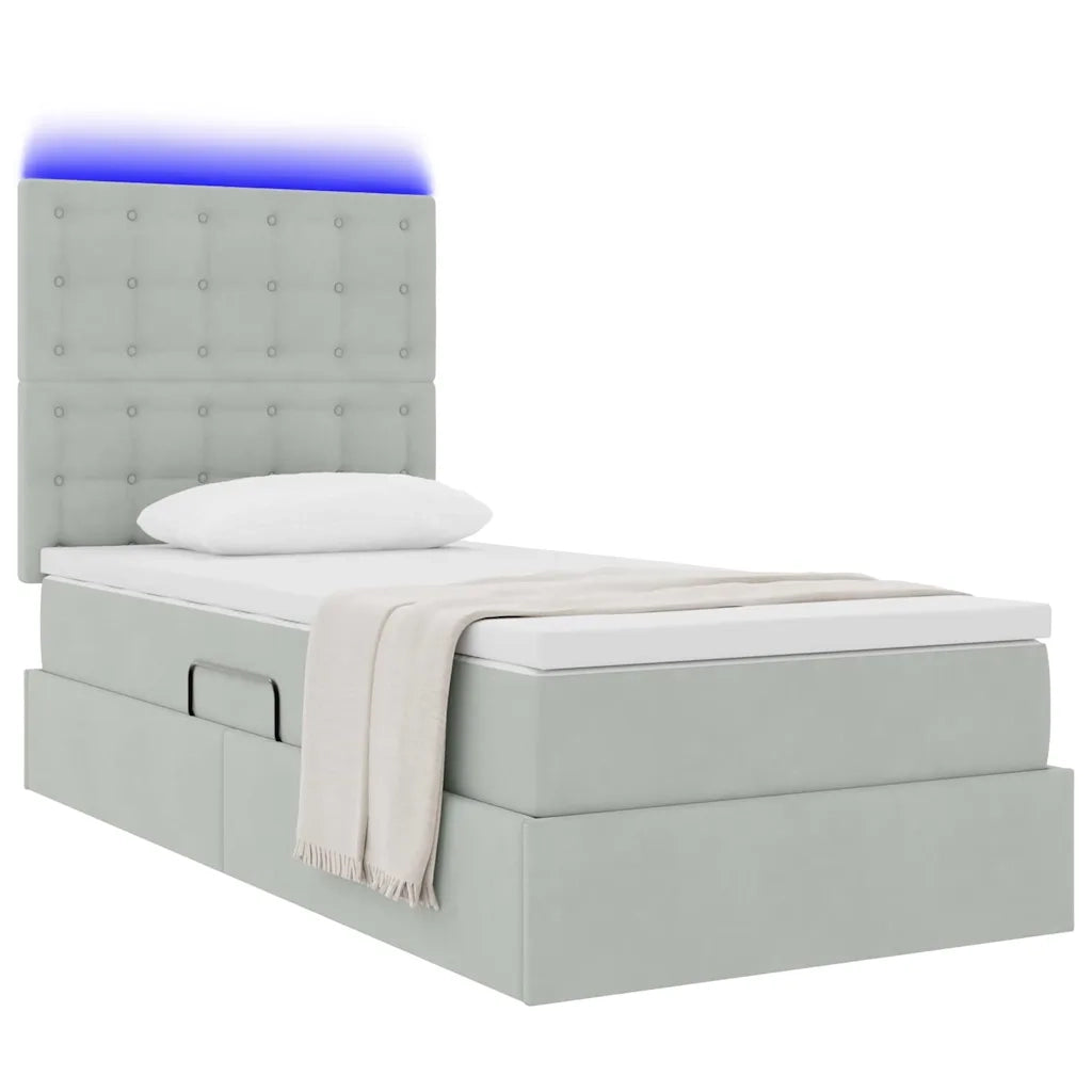 Letto con contenitore e LED Grigio chiaro 90 x 200 cm Velluto