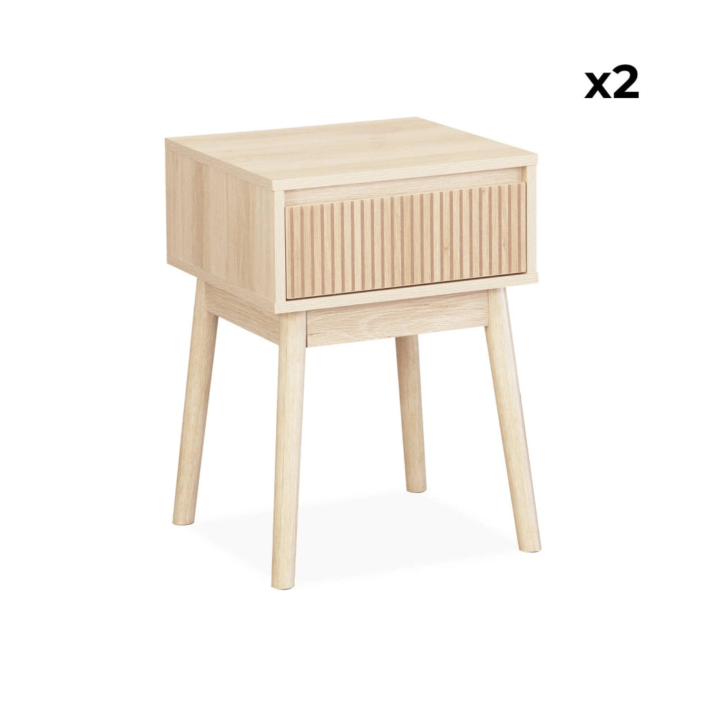 Set 2 comodini effetto legno con cassetto, marrone naturale