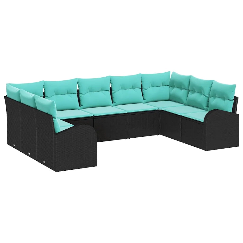 Set Divano da Giardino 9 pcs Nero e Turchese polyrattan 3354875