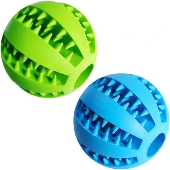 Palla da gioco per cani - 2-pack palline da mordere in gomma naturale - diametro 5 cm - Palla da gioco per pulire i denti dei cani - Pallone da mordere in gomma naturale per cani - Resistenti al morso giocattoli per cani (1*blu + 1*verde)