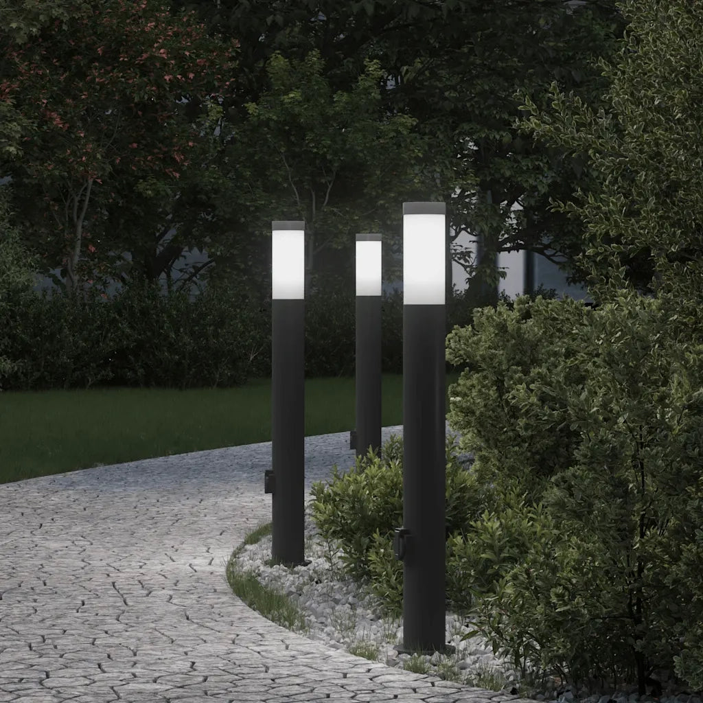 Lampioni a palo con presa elettrica 3 pz 80 cm Acciaio Inox IP44 4006038