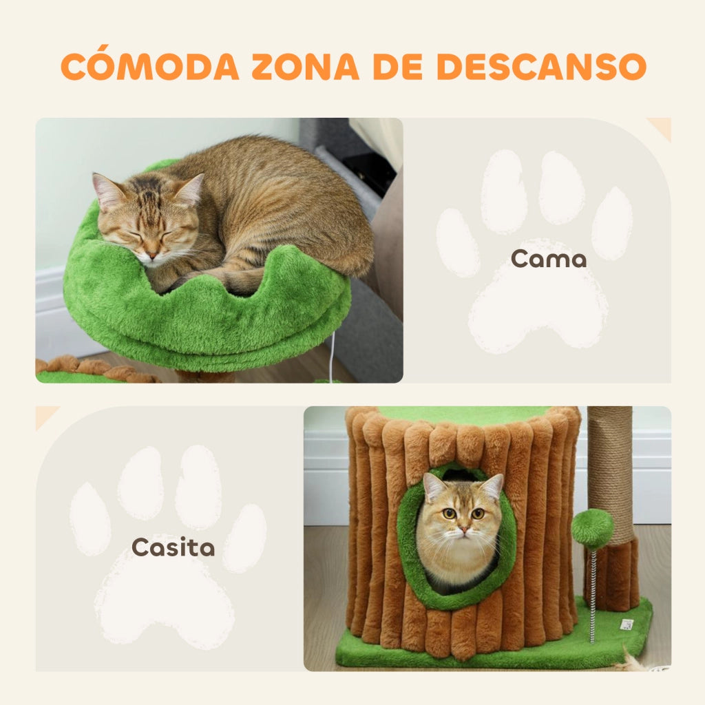 Tiragraffi per Gatti con Casa e Letto ¨C Minimal ¨C Marrone e Verde 53 cm