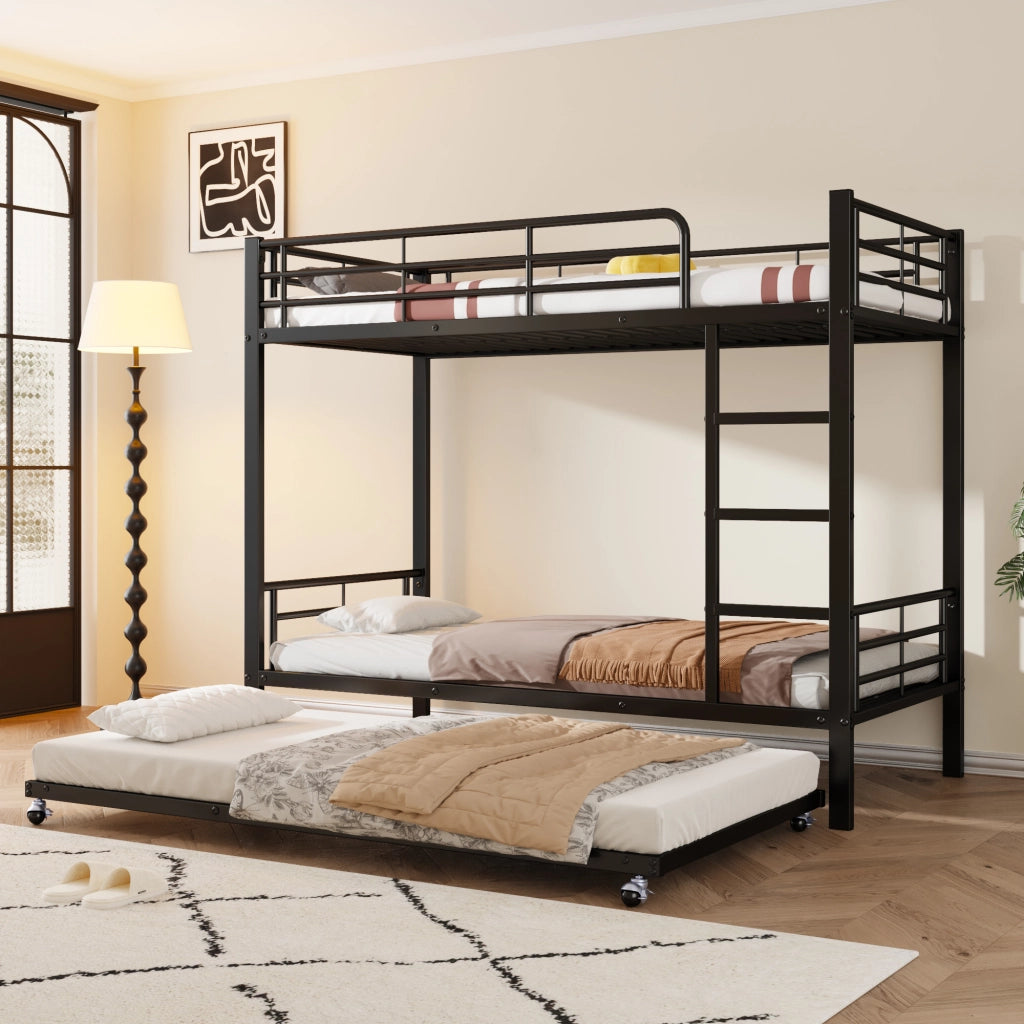 Letto a castello con letto estraibile metallo nero 90x200cm&90x190cm