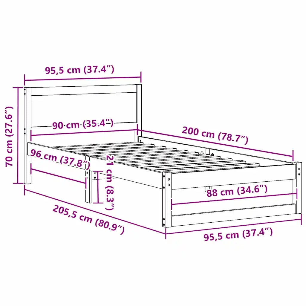 Letto singolo | Letto per adulti | Struttura del letto Marrone cerato 90 x 200 cm Pino massello