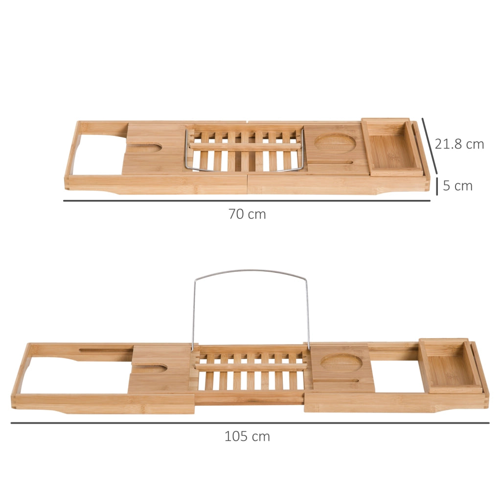 Vassoio da vasca ULEVR regolabile 70-105 cm in bamb¨´ naturale con bracci in acciaio inox e vano portaoggetti