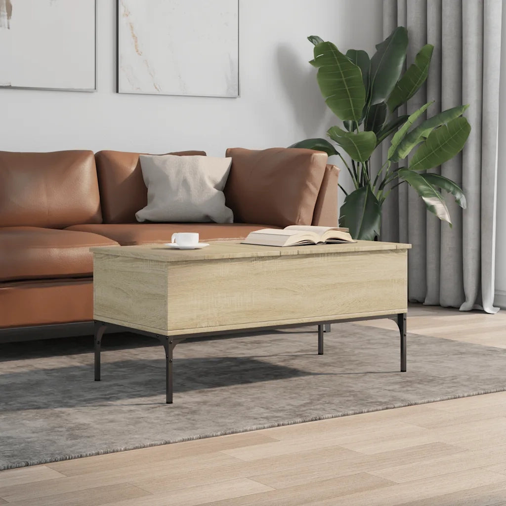 Tavolino-Tavolino da soggiorno-Tavolo Rovere Sonoma 100x50x45 cm Legno Multistrato e Metallo 899926