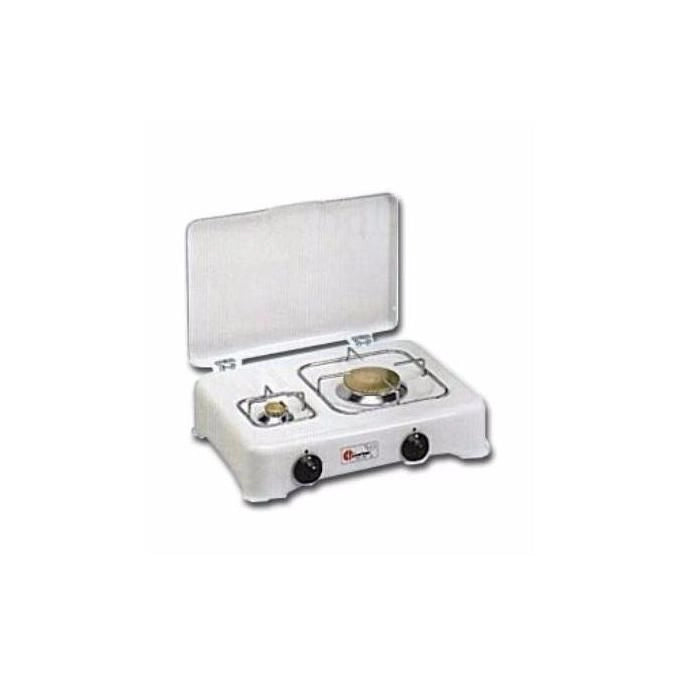 CF Parker 5325C Fornello a Gas 2 Fuochi da Tavolo con Coperchio Griglie in Acciaio Cromato e Spartifiamma in Ottone colore Bianco