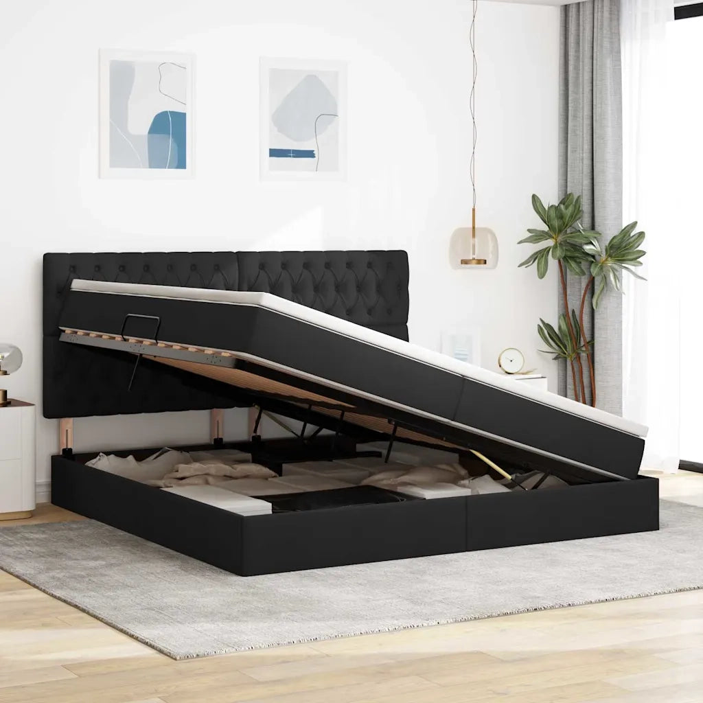 Letto con contenitore e LED Nero 200 x 200 cm Poliestere
